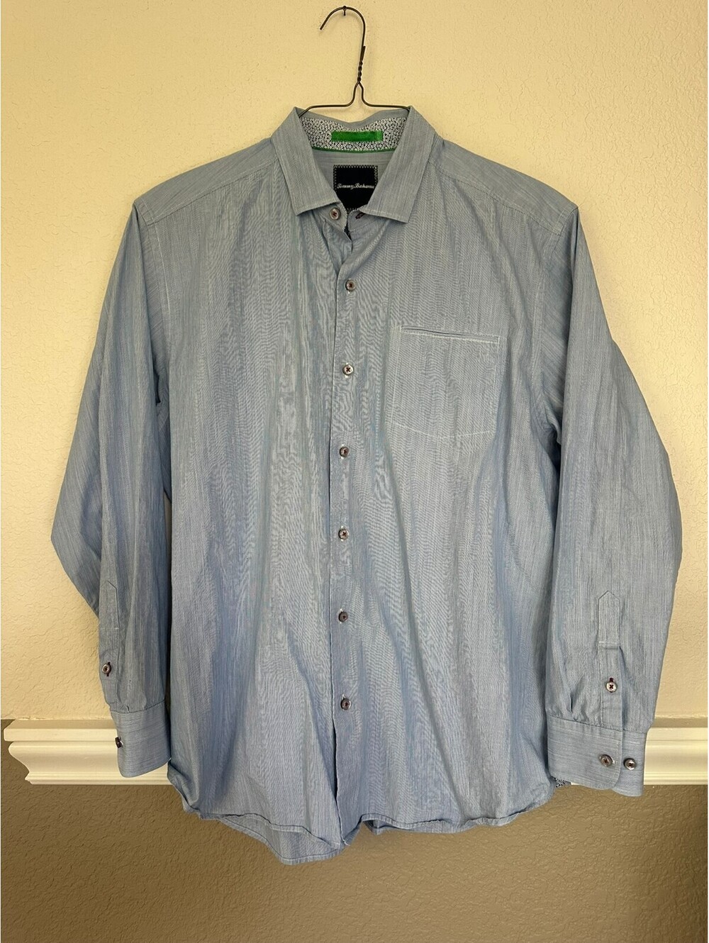 Tommy Bahama Mens XL Long Sleeve Button Up Shirt Blue Pinstripe Cotton